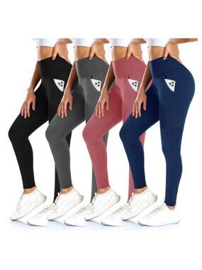 High Waisted Leggings with Pockets 4 Pack Tummy Control Yoga Pants